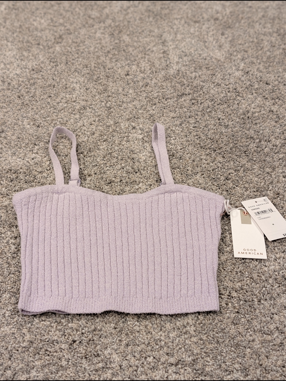 ​NWT Good American Lavender Fuzzy Rib Knit Crop Tank Top Size M